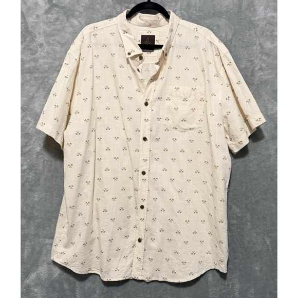 Prana Other - PRANA PALM TREE TROPICAL CAMP BUTTON FRONT Short Sleeve SHIRT XXL Cream
